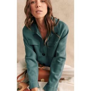 SEZANE Sz XXS 2XS Betty Cardigan Sweater Jacket Sage Green NWT